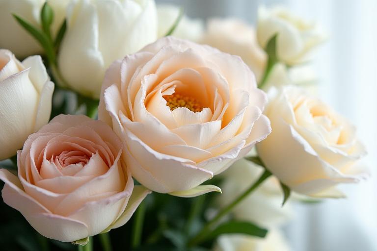 Elegante bouquet di fiori freschi con diverse tonalità.